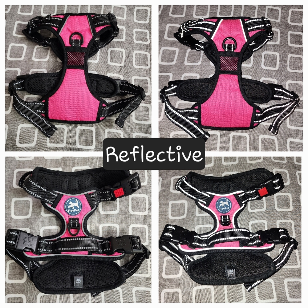 NEW PoyPet Adjustable Reflective No-Pull Dog Harness Medium Pink Black